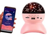Rotating Kids Bedside Lamp Projector Magic Night Light "Stars" with Bluetooth, Pink