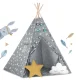 Tepee Tent for Children with Lights Nukido, Gray stars