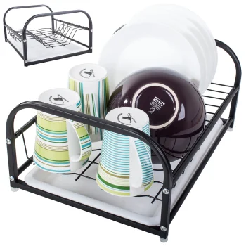 Metal Dish Drainer Rack with Tray, Black