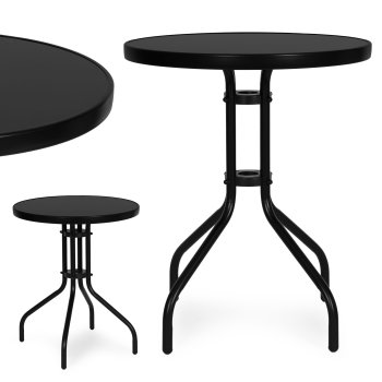 Apaļš dārza galds 60 cm ar rūdīta stikla virsmu terasei balkonam MultiGarden, melns