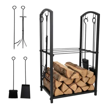 Metal Fireplace Log Rack with Fireplace Tool Set