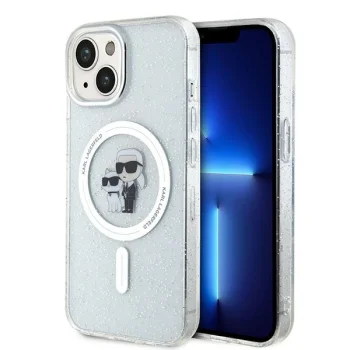 Apple iPhone 15 6.1'' Karl Lagerfeld Karl & Choupette Glitter MagSafe Cover Case, Transparent