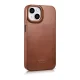 iCarer Oil Wax Genuine Leather Folio Case for iPhone 14 Plus with MagSafe, Brown (AKI14220707-BN)
