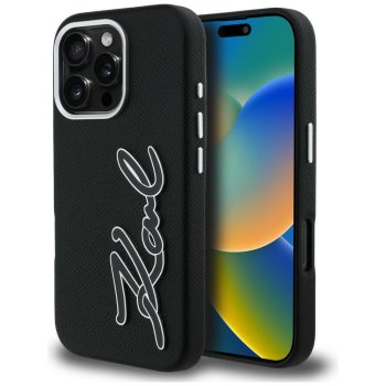 Karl Lagerfeld FW Grained Signature Logo Case for iPhone 16 Pro Max, Black