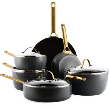 GreenPan Padova Reserve 6-Piece Pot & Pan Set, Black/Gold