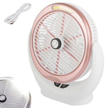 Bezvadu Regulējams Galdas Ventilators ar LED Apgaismojumu, Rozā Zelts | Portable Wireless Adjustable Table Fan with...
