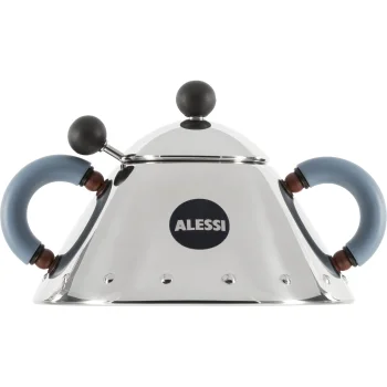 Alessi 9097 Sugar Bowl with Spoon, 20 ml, Silver / Light Blue