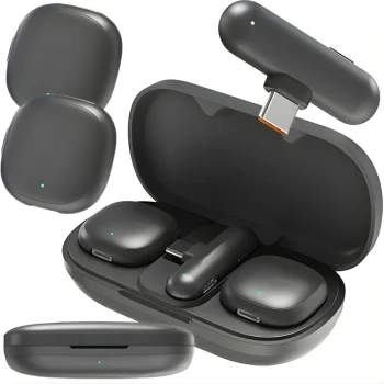 Dual Wireless Lavalier Microphone Set 2 Pcs with USB-C Receiver and Charging Case