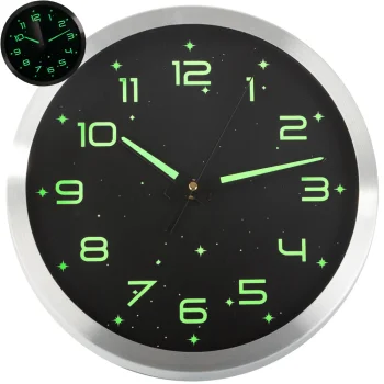 Fluorescent Wall Clock with Silent Mechanism 25cm Black