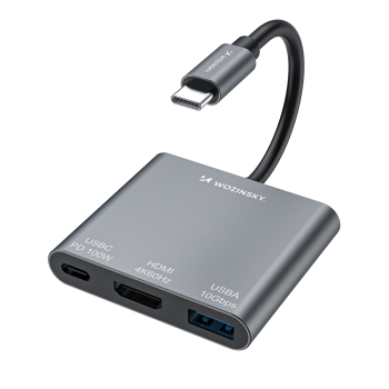 Hub Wozinsky WHCH-01 USB-C PD 100W HDMI 4K@30Hz USB-A 10Gbps - gray