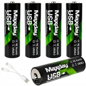 AA Li-Ion 1.5V 2200mWh Rechargeable Batteries with USB-C, 4 pcs