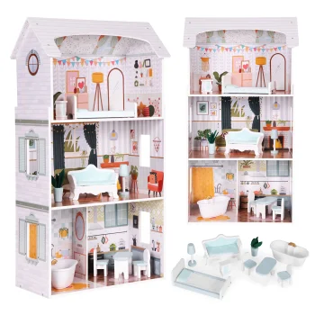 Ecotoys Alice Dollhouse, 3 Floors, 9 Furniture Pieces
