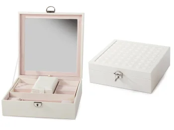 White Jewelry and Watch Box with Mirror, 25.5x25x8.5 cm