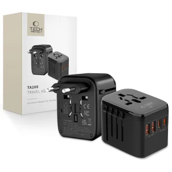 Tech-Protect TA200 Universal Travel Adapter EU / UK / US / AU - Black