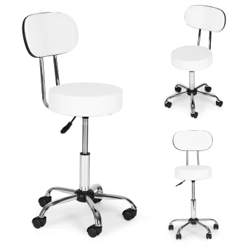 Modernhome BC009-W Adjustable Cosmetic Stool with Backrest, White