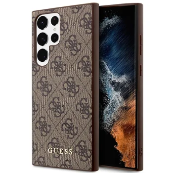 Guess 4G Metal Gold Logo Case for Samsung Galaxy S23 Ultra S918, Brown