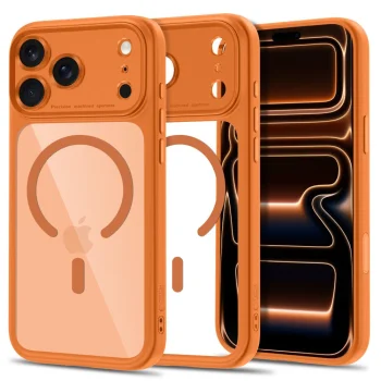 Tech-Protect MagPeak MagSafe CC Case for iPhone 18 Pro / 17 Pro, Transparent Orange
