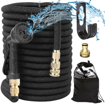 Expandable Garden Hose Set with Spray Gun and Hook, 15-45m, Black