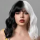 Short Black and White Wig with Bangs for Parties