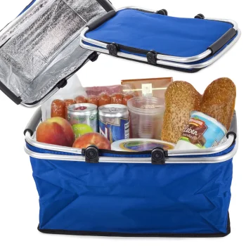 Collapsible Thermal Picnic and Shopping Basket, Blue