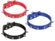 Adjustable Dog Collar with Studs, Faux Leather, Size M