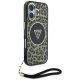 Guess HC IML Leopard Triangle Cord Strap MagSafe Case for iPhone 16, Brown