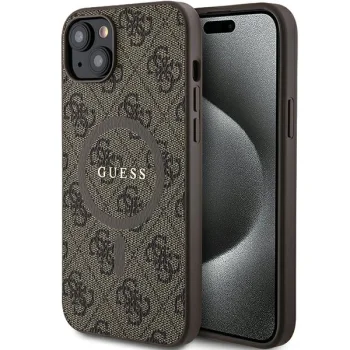 Guess 4G Collection Leather Metal Logo MagSafe Case for iPhone 15 Plus / 14 Plus, Brown