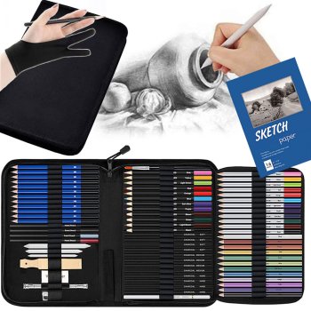 Professional artist sketching and coloring set, 74 pcs, black