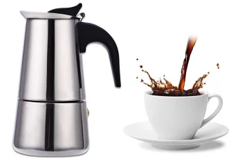 Italian Style Stainless Steel Moka Pot Coffee Maker, 300ml, 6 Cups