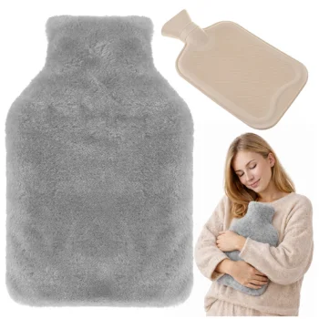 Ruhhy Rubber Hot Water Bottle 1.8L with Grey Plush Cover