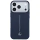 Mercedes Leather Semi Wrap Iconic Line MagSafe Case for iPhone 17 Pro, Navy Blue
