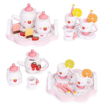 Ecotoys Wooden Tea Set for Kids, 14 Pieces