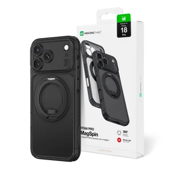 AmazingThing Titan Pro Spin Lens Case for iPhone 18 Pro with Ring and MagSafe, Black