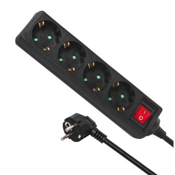 Maclean MCE196G Power Strip, 4 Outlets, with Switch, 3m, 3500W
