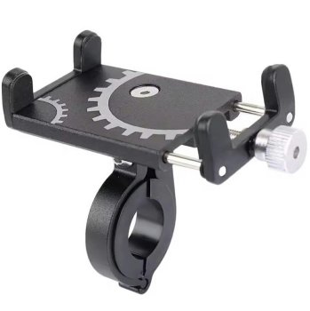Aluminum bicycle and motorcycle phone holder, adjustable clamp, black