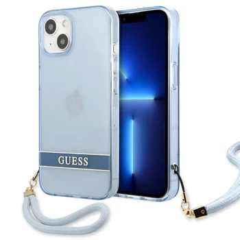 Guess Translucent Strap Case for iPhone 13 with Wrist Strap, Blue