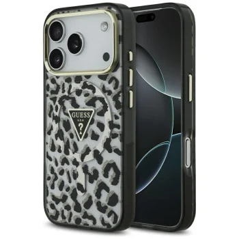 Guess Leopard Glitter MagSafe Case for iPhone 17 Pro Max, Black
