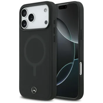 Mercedes iPhone 17 Pro Max Case Plain Smooth Leather MagSafe, Black
