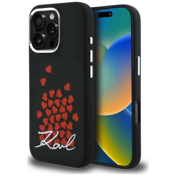 Karl Lagerfeld Silicone Heart Sign Logo MagSafe Case for iPhone 16 Pro Max, Black