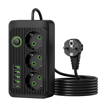Ilgiklis Carruzzo, 3 lizdai, 4x USB-A, 1x USB-C, jungiklis, 2m, 2500W