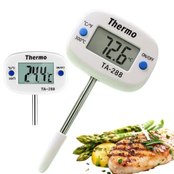 Digital Kitchen Thermometer with Stainless Steel Probe and LCD Display, White