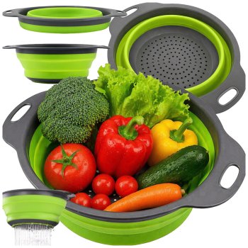 Collapsible Silicone Colander Kitchen Strainer and Bowl, random colors