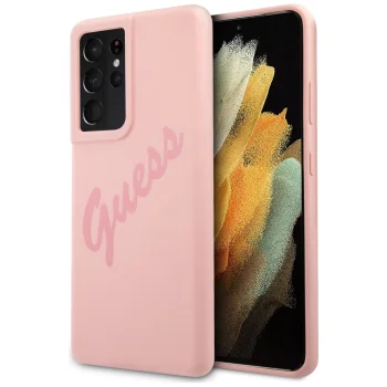 Guess Galaxy S21 Ultra Case Silicone Vintage Script, Pink
