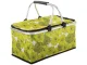Collapsible Thermal Picnic and Shopping Basket, Green with Flowers
