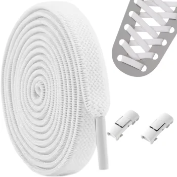 No-Tie Elastic Shoelaces with Metal Clips 100cm, White (2 pcs)