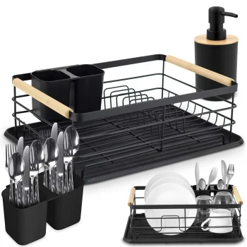 Dish Drying Rack Massido MS-600 with Tray and Cutlery Holder, Black