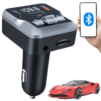 FM MP3 Transmitter with Bluetooth 5.3, 2x USB-C and SD Card Support