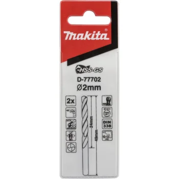 Makita D-77702 HSS-G Metal Drill Bits 2.0 x 49 mm, 2 pcs