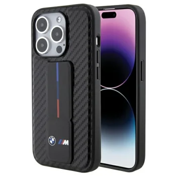 BMW iPhone 15 Pro Case Grip Stand Smooth & Carbon, Black