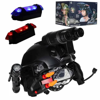 Kids Tactical Commando Set: Helmet, Flashlight, Sound Effects, Black